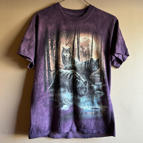 💜 90s y2k WOLF SHIRT classic!  purple eggplant 🍆 CLASSIC  TIE DYE size Small - Picture 1 of 4